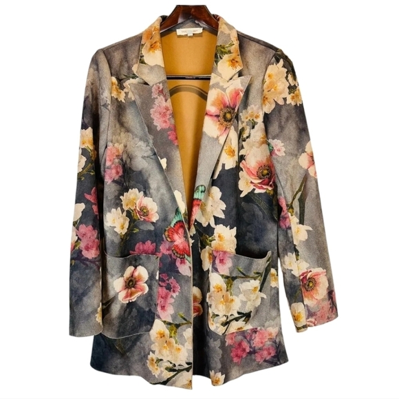 Anthropologie Jackets & Blazers - Anthropologie Solitaire Gray Floral Butterfly Faux Suede Jacket, Size Medium